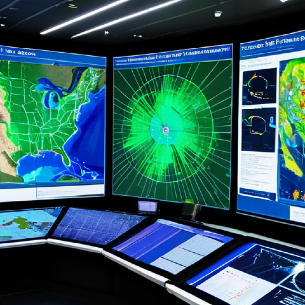 행정안전 분야 창업 아이디어 - AI-Powered Disaster Prediction Control Center**
A futuristic, high-tech disaster management control ...
